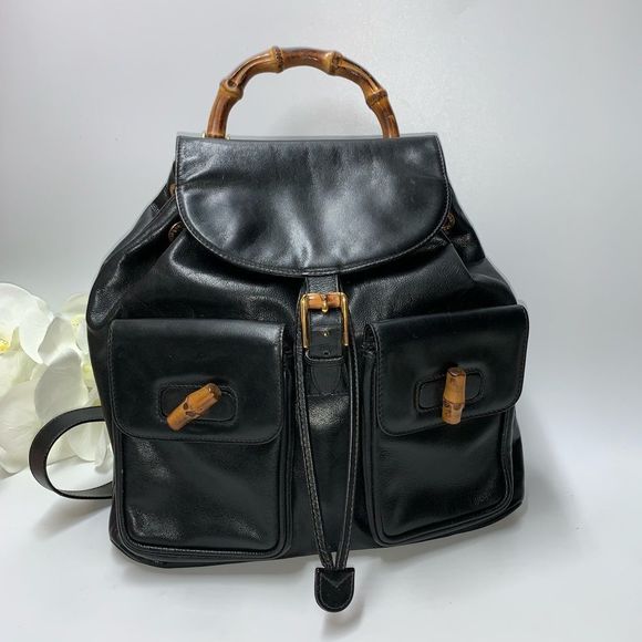Gucci Black Leather Backpack with Bamboo Accents - Picture 2 of 15